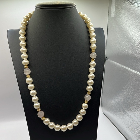 Vintage Napier Pearl Necklace Genuine Pink Rose Quartz, Vintage Napier 24” - Picture 2 of 12